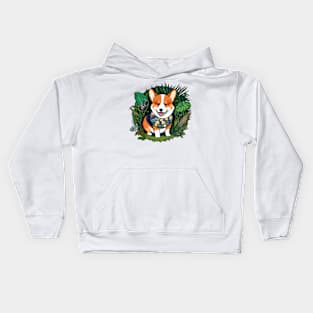 cute corgi with floral patterns Kids Hoodie